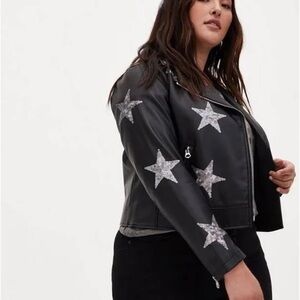 Torrid Black Leather Jacket with Silver Sequin Stars